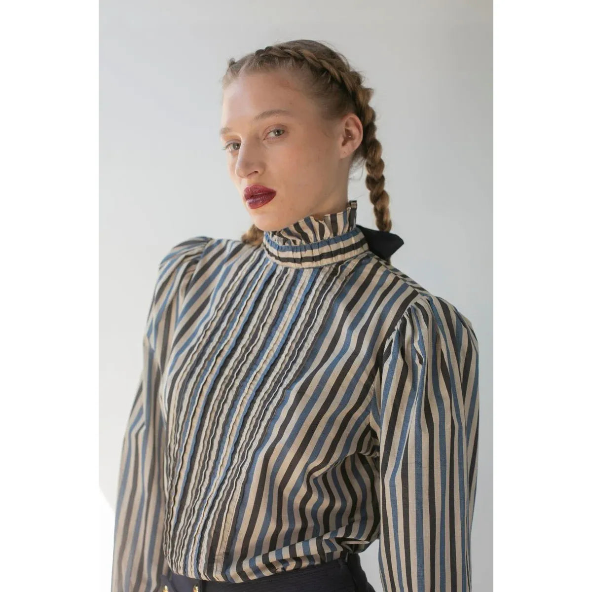 Hope For Flowers Pintucked Blouse - Blue Tonal Stripes Light Gray