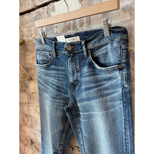 Women's blue Raynham Skinny Jean by Moussy, showing fitted denim with classic five-pocket design and stylish slim fit.