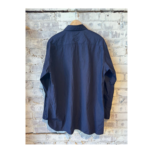 Crinkle Typewriter Regular Collar Shirt - Navy - DUNE + SALT