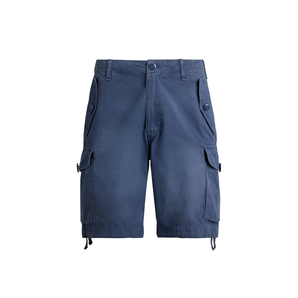Men's Polo RL ripstop drawstring cargo shorts in old royal color, with 8-inch inseam and multiple pockets.