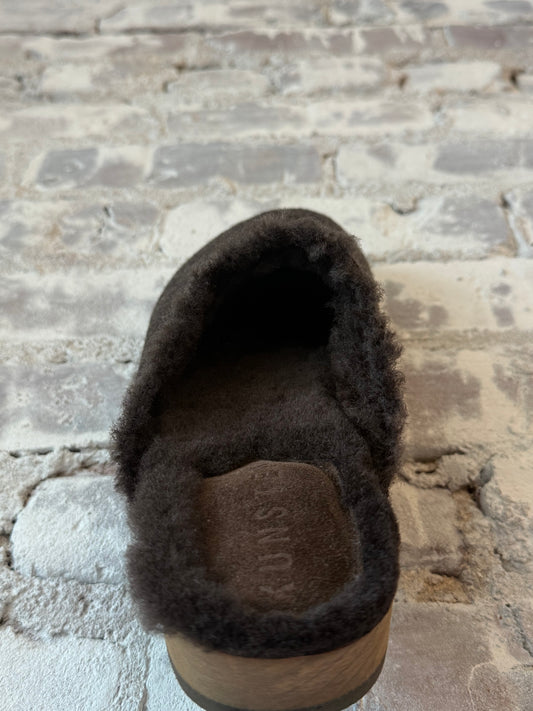 Kunsten Clogs Ella Cashmere/Lambswool Clog - Dark Brown Dark Gray