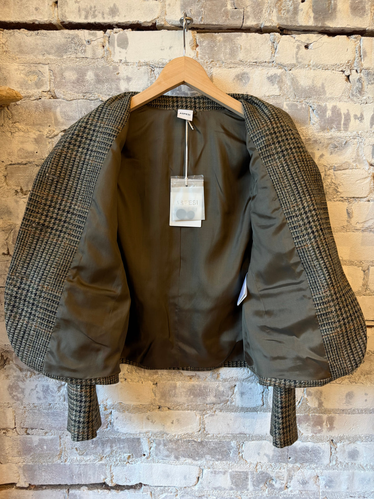 Aspesi Virgin Wool Jacket With Glen Plaid Pattern - Military Check Dark Olive Green