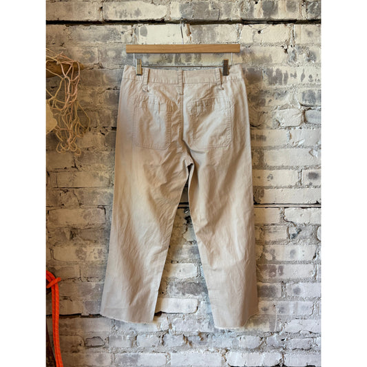 Women's linen Market Capri pants by G1 Women's, shown in natural fabric and relaxed fit on a mannequin.