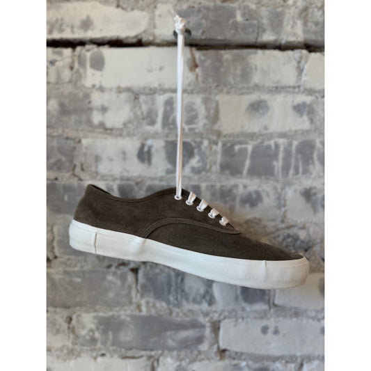 Men's ZDA Marathon Military Trainer in dark beige suede with white sole, from Reproduction Of Found x ZDA collection.