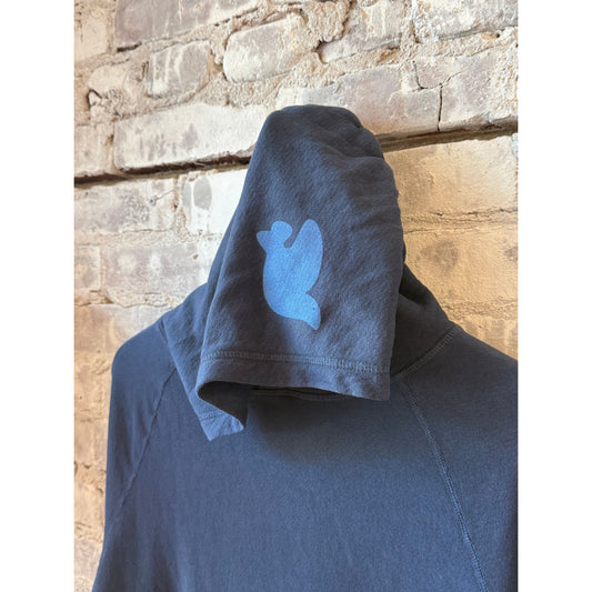 Women's Freecity BASICGOODNESS LT Terry Fluff Hoodie in Moonshrooms Blue, showcasing a cozy, textured terry fabric hoodie with mushroom print design.