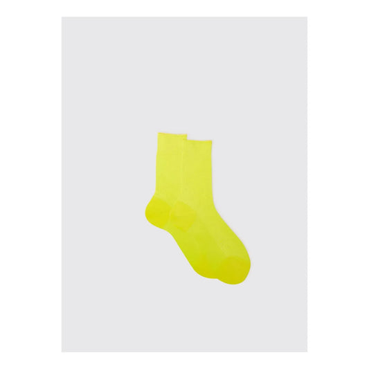 One-Rib Laminated Silk Socks - Yellow Fluorescent