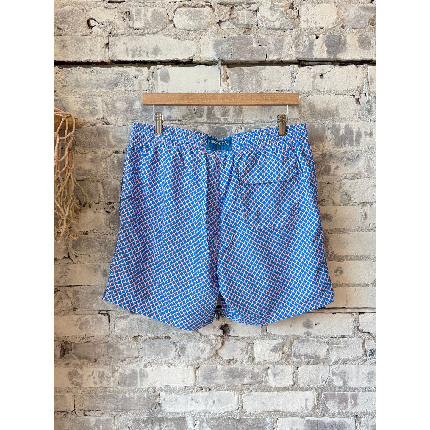 Men's Cyclist Liner Swim Trunks - Nautical Mesh Turquoise/Coral - DUNE + SALT