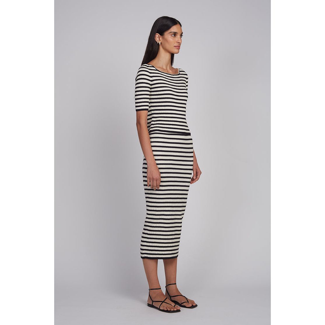 ELEVEN SIX Nena Stripe Top - Ivory/Black Stripe Gray