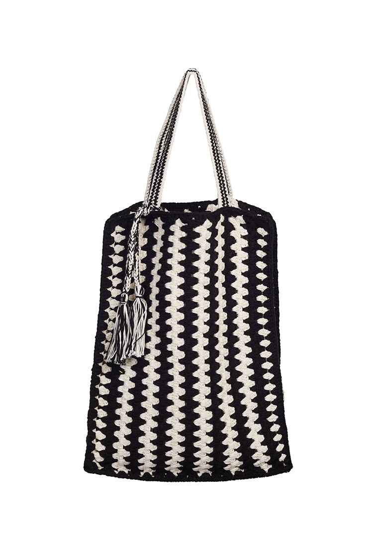 Vera Crochet Tote Bag - Ivory/Black Combo