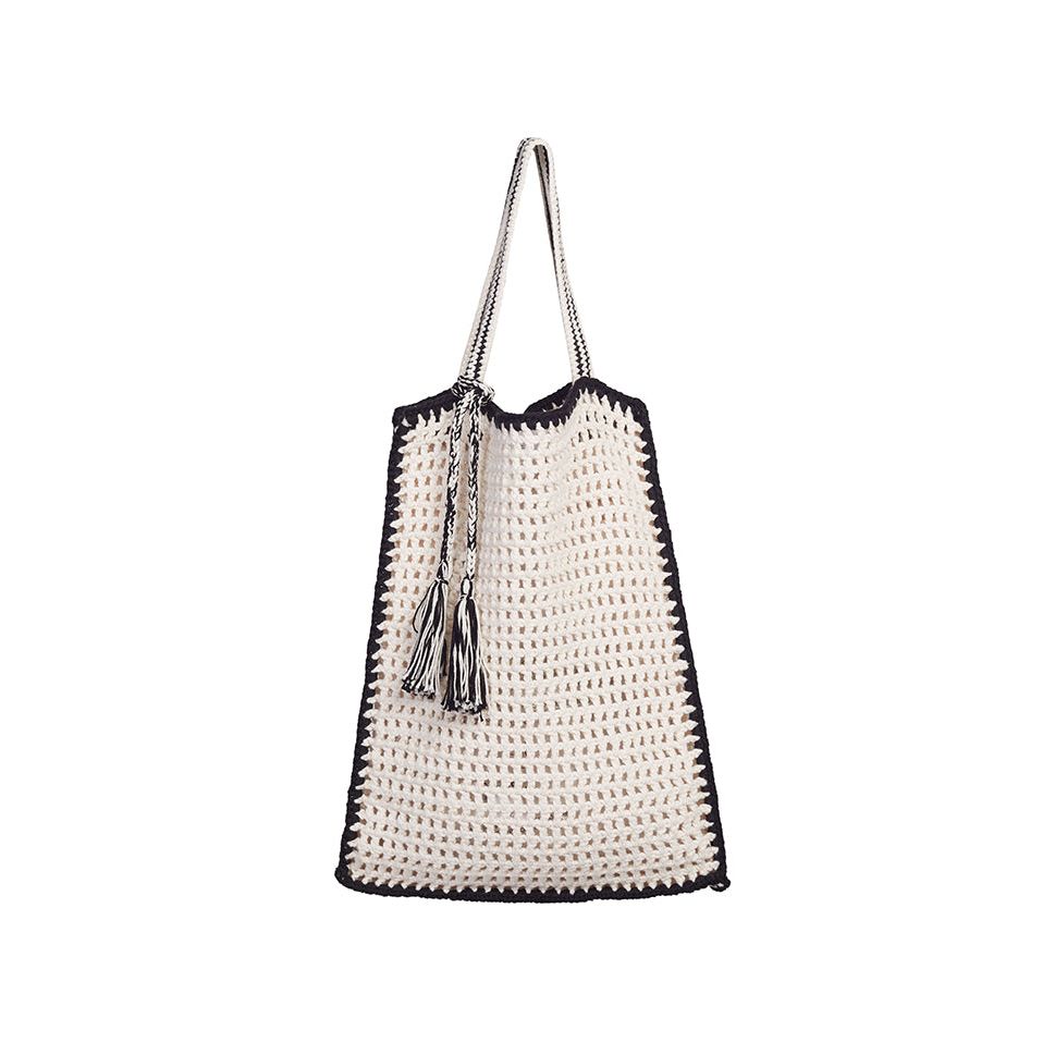 ELEVEN SIX Vera Crochet Tote Bag - Ivory w/ Black Tipping White Smoke