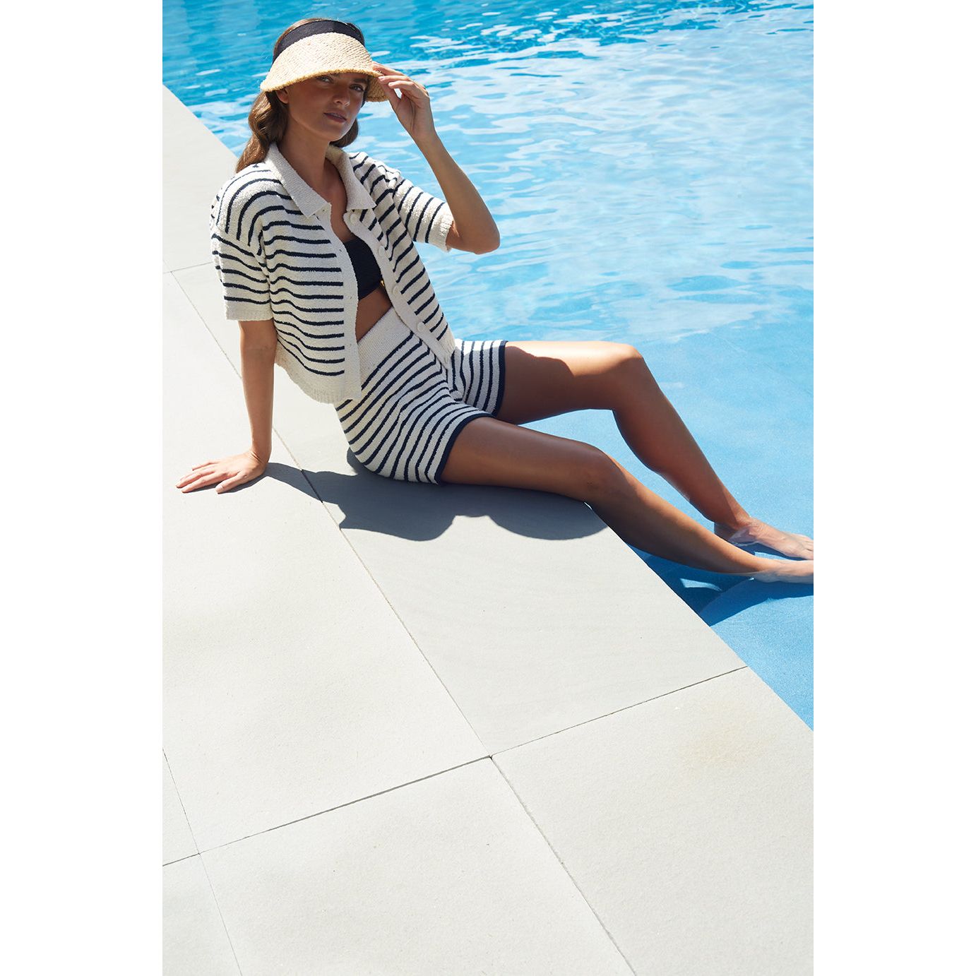 ELEVEN SIX Raya Short - Ivory/Navy Stripe Lavender