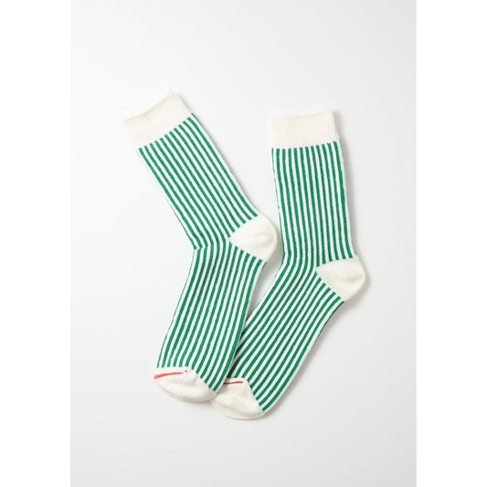 Vertical Striped Socks - White/Green - DUNE + SALT