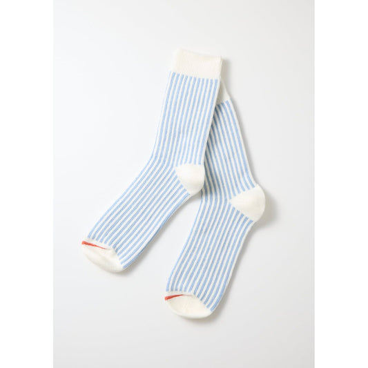 Vertical Striped Socks - White/Light Blue - DUNE + SALT