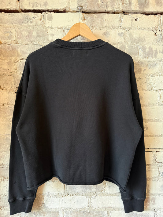 Merz b. Schwanen Retro Fleece Sweatshirt With Open Edge On Hem - Charcoal Dark Slate Gray