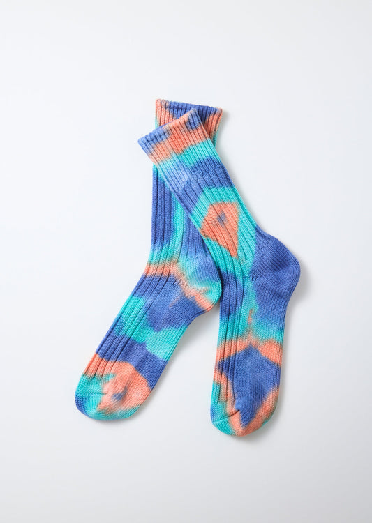 Chunky Tie Dye Rib Crew Socks - Blue/Orange - DUNE + SALT