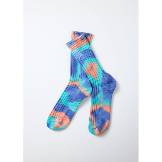 Chunky Tie Dye Rib Crew Socks - Blue/Orange - DUNE + SALT