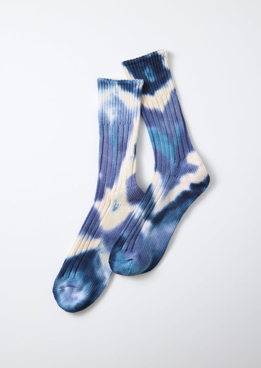 Chunky Tie Dye Rib Crew Socks - Indigo/Navy - DUNE + SALT