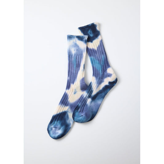 Chunky Tie Dye Rib Crew Socks - Indigo/Navy - DUNE + SALT