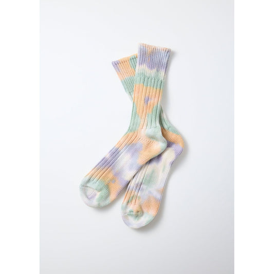 Chunky Tie Dye Rib Crew Socks - Green/Light Pink/Purple - DUNE + SALT
