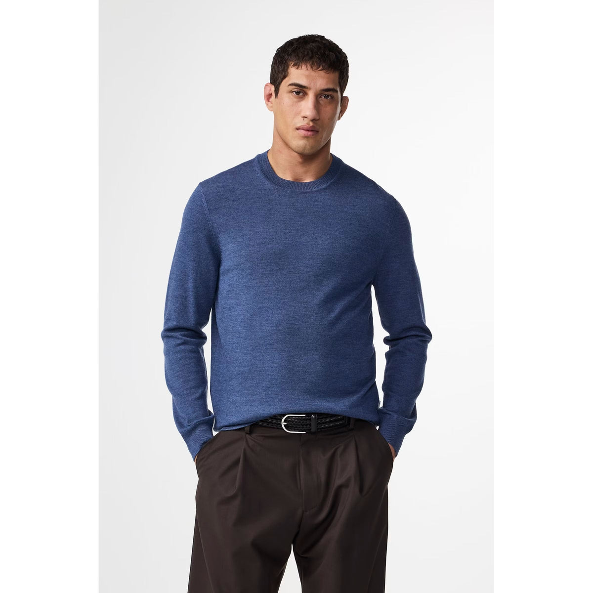 Men's NN07 Ted lightweight sweater in Bering Sea color, shown on a model, featuring a soft knit fabric and casual fit.