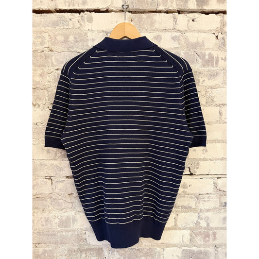 Hartford Men's Waffle Stripe Polo Knitted Pullover - Indigo Dark Slate Gray