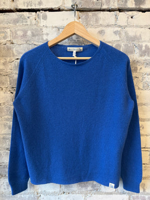 Merz b. Schwanen Lightweight Merino Wool-Cashmere-Silk Crew - Washed Blue Dark Slate Blue