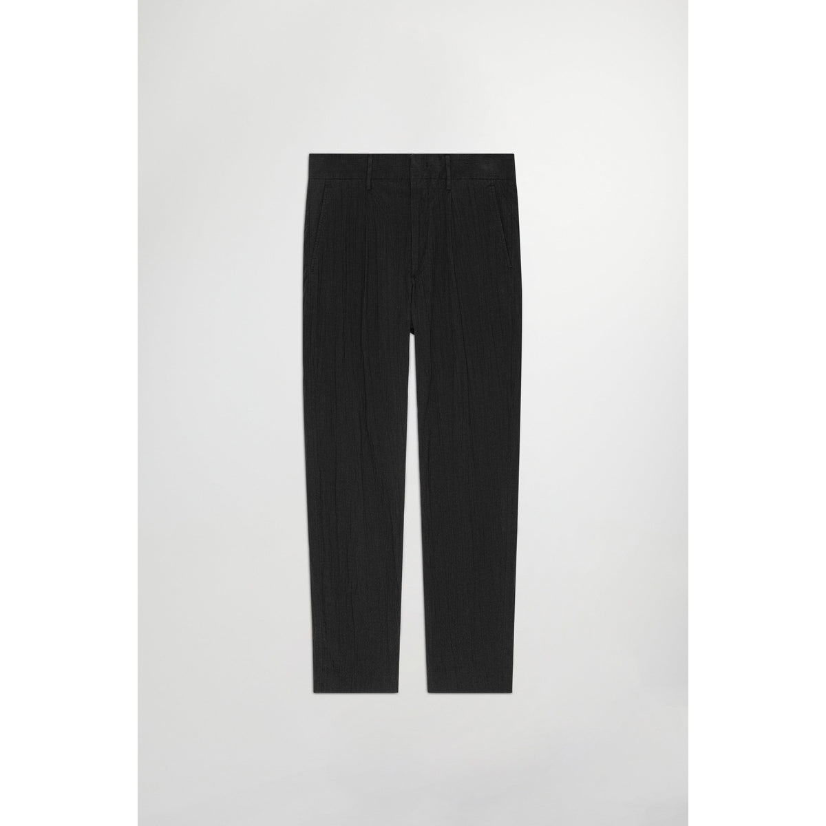 Men's black Bill Seersucker trouser by NN07, tailored fit with textured seersucker fabric, shown on a model.