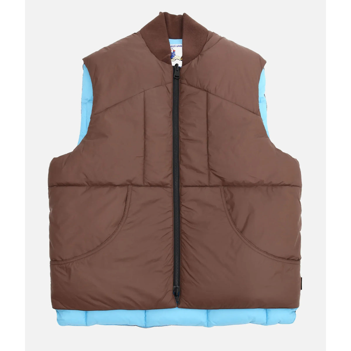 Men's Minarets Vest by Big Rock Candy Mountaineering in cappuccino, shown in a close-up image of the sleeveless outdoor vest.