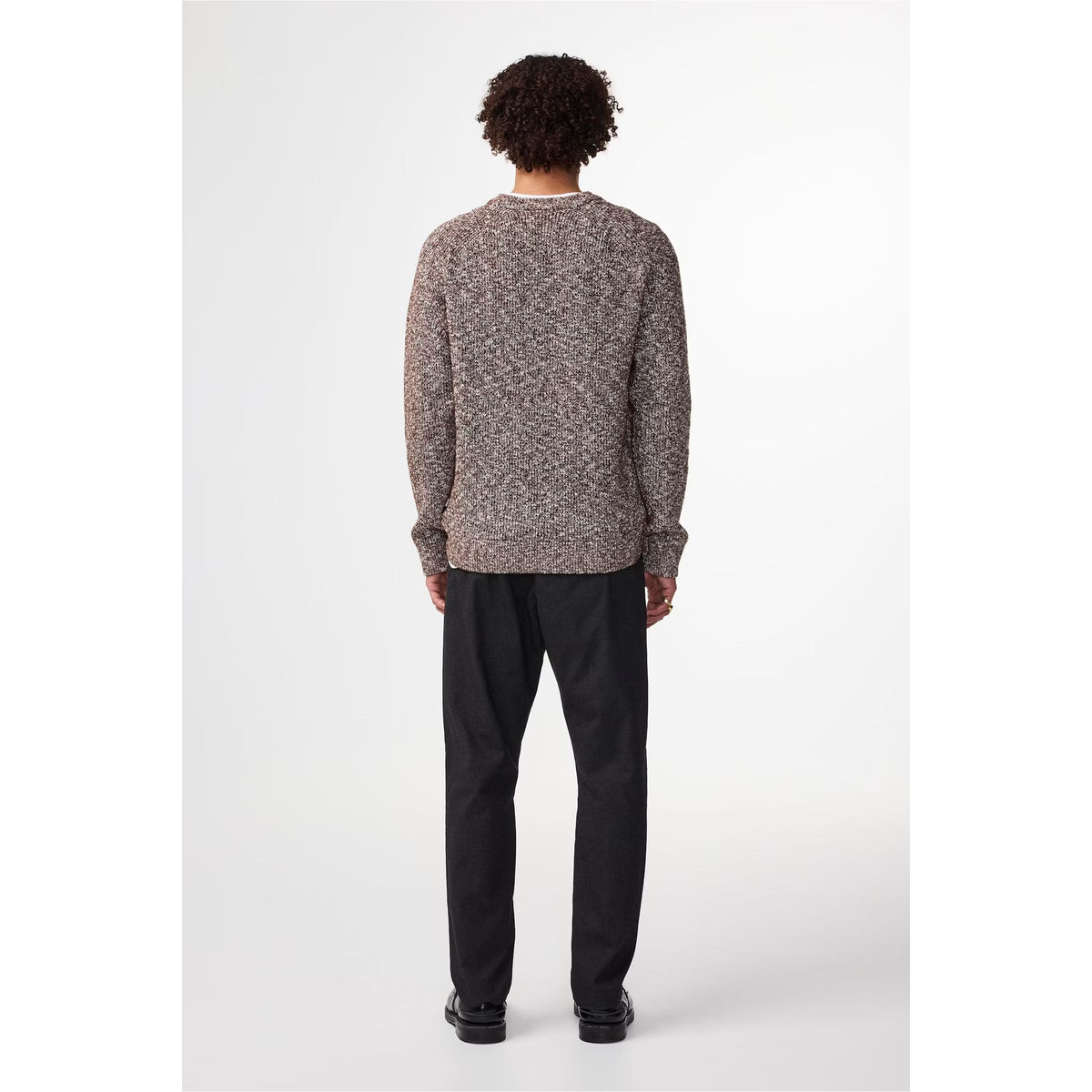 Men's NN07 Jacobo Boucle Yarn Sweater in Demitasse, featuring a textured boucle knit and classic fit, displayed on a mannequin.