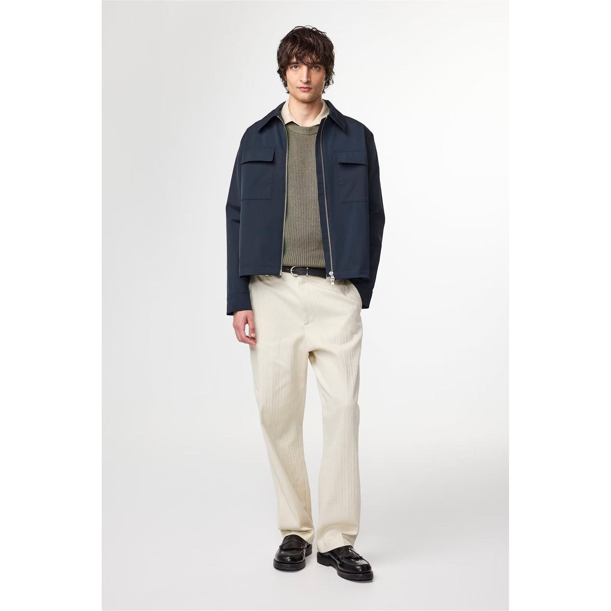 Men's Navy Blue Alban Technical Jacket by NN07, shown in a close-up view highlighting the fabric and design details.