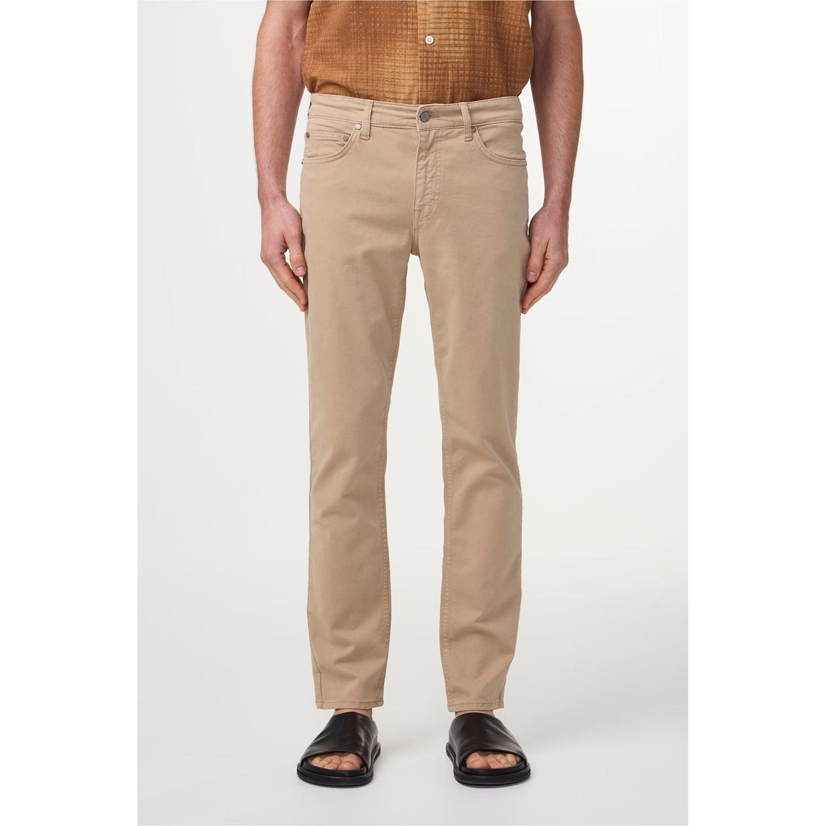 Men's NN07 Tony Classic Slim Fit Khaki Beige Pants, front view showing slim cut and tailored fit in natural fabric.