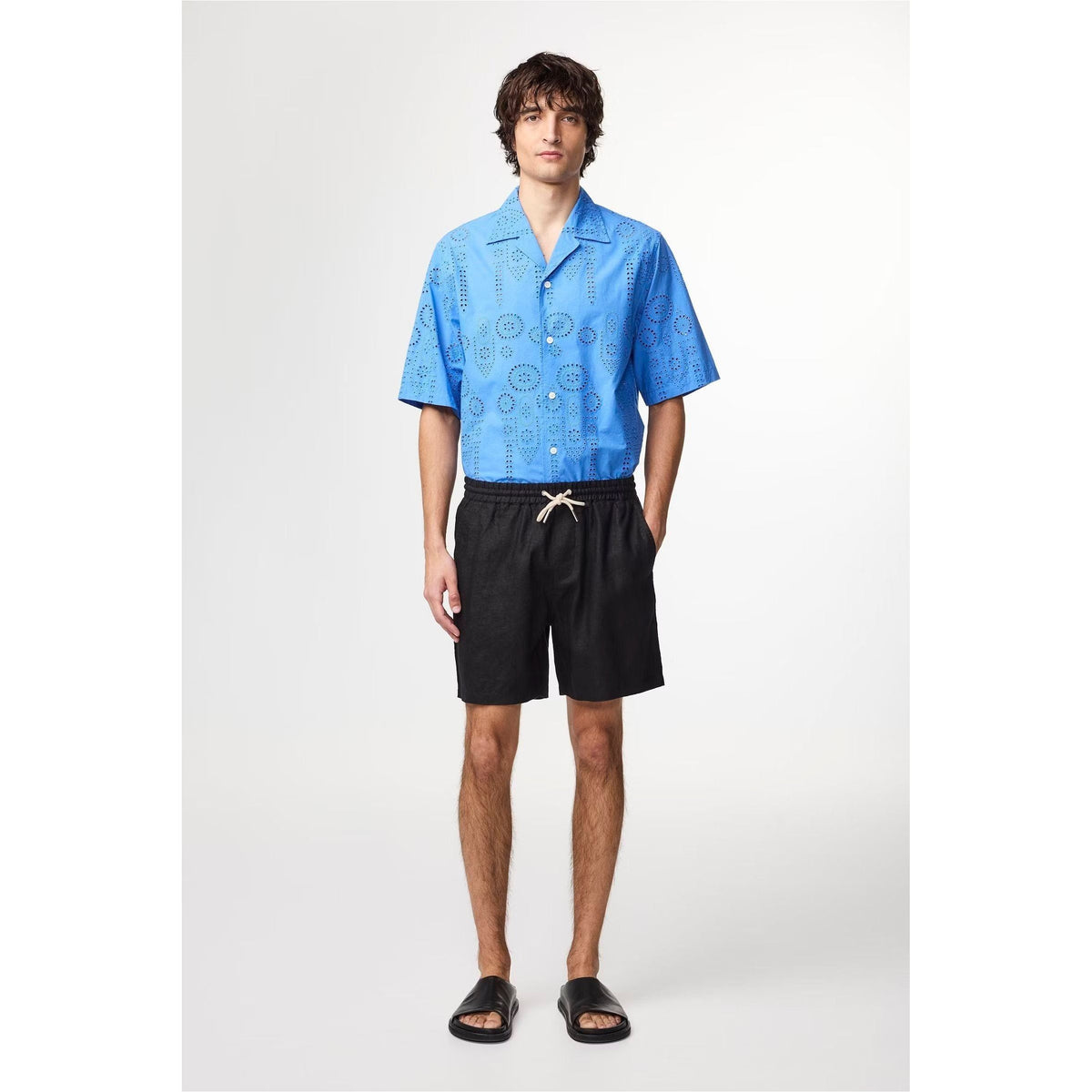 Men's black linen shorts with drawstring waist from NN07 Gregor Casual collection, casual summer style.