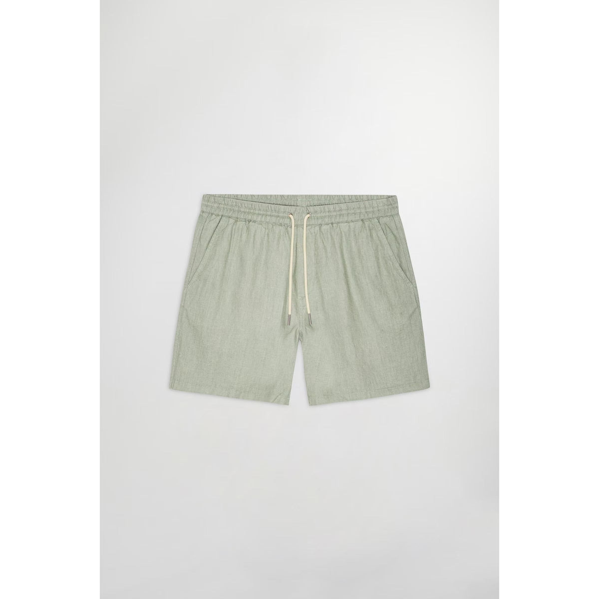 Men's NN07 Gregor casual linen shorts in sage green with drawstring waist, comfortable and stylish for warm weather.