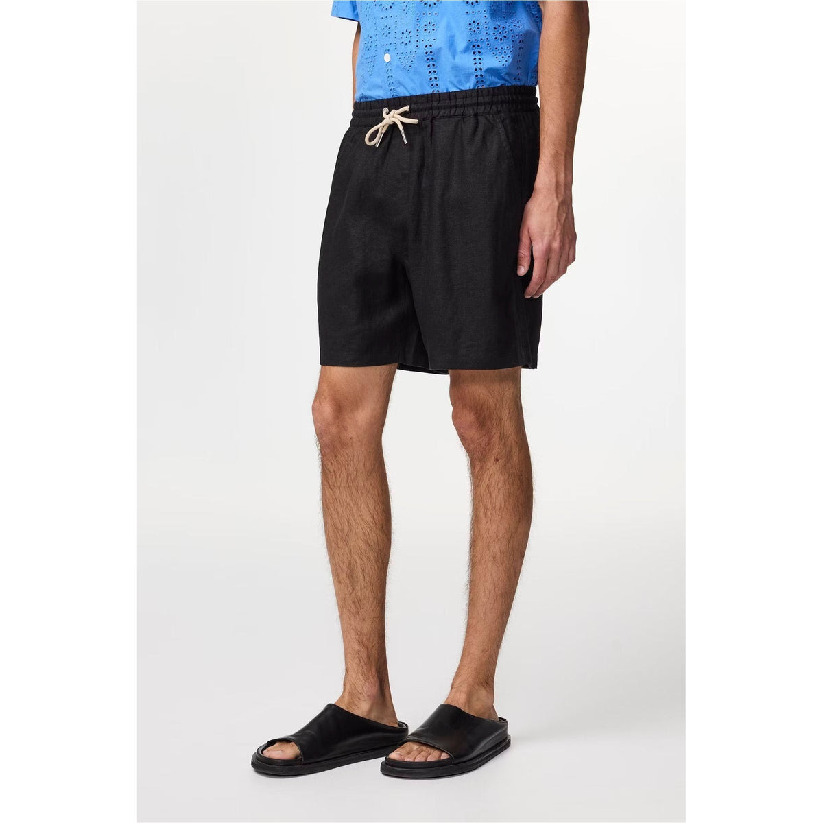 Men's black linen shorts with drawstring waist from NN07 Gregor Casual collection, showcasing relaxed fit and lightweight fabric.