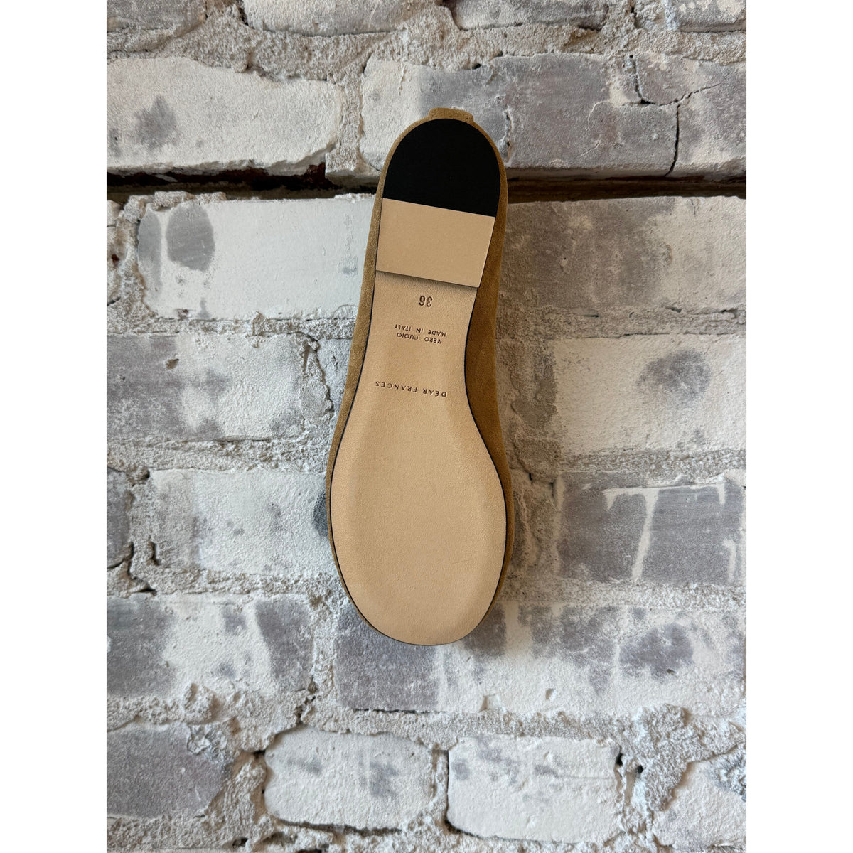 Women's Dear Frances Balla Suede Shoe with elastic strap in caramel color, featuring a stylish and comfortable design.