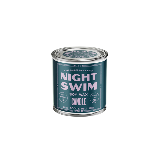 Night Swim soy candle by Good & Well Supply Co. in a stylish jar, perfect for home accessories and creating a cozy ambiance.