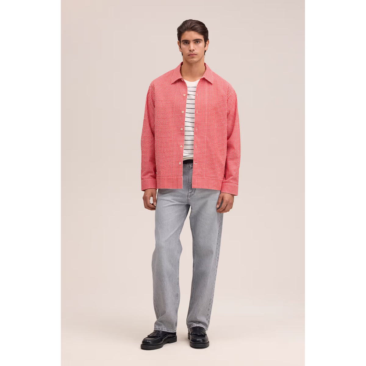 Men's Reed Seersucker Overshirt by NN07 in Chili Glow, featuring lightweight seersucker fabric and a casual button-up style.