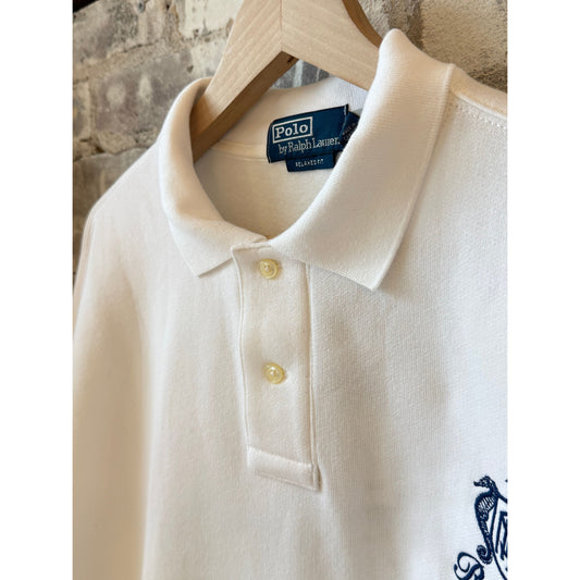 Island Fleece Graphic Print Polo Sweatshirt - White - DUNE + SALT