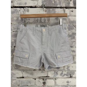 Light blue women's drill shorts by G1 Women's, featuring a casual fit with practical pockets and durable denim fabric.