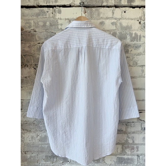Women's white and light blue woven shirt by Hartford Women's, featuring a stylish collar and button-front design.