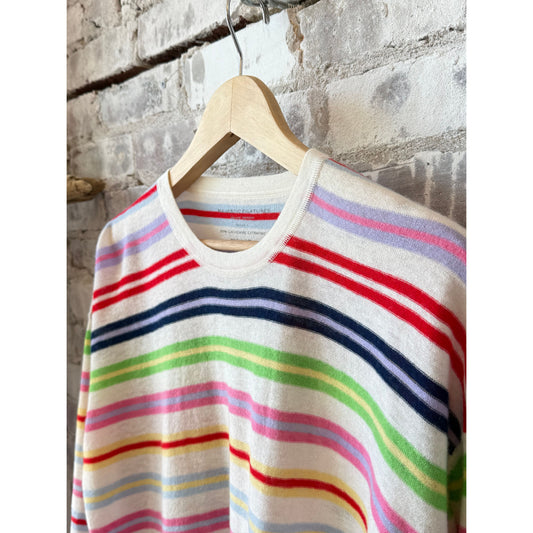 Extrafine Cashmere Novelty Stripe L/S Relaxed Crew - Milk - DUNE + SALT