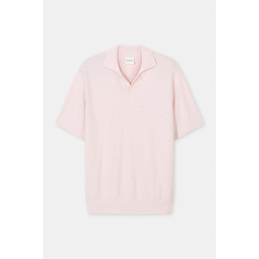 Men's cotton knit polo shirt in quartz pink by Closed Men's, featuring a classic collar and short sleeves.