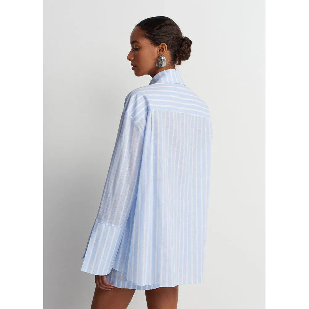 Sicilia Linen Shorts - Blue White Stripe - DUNE + SALT