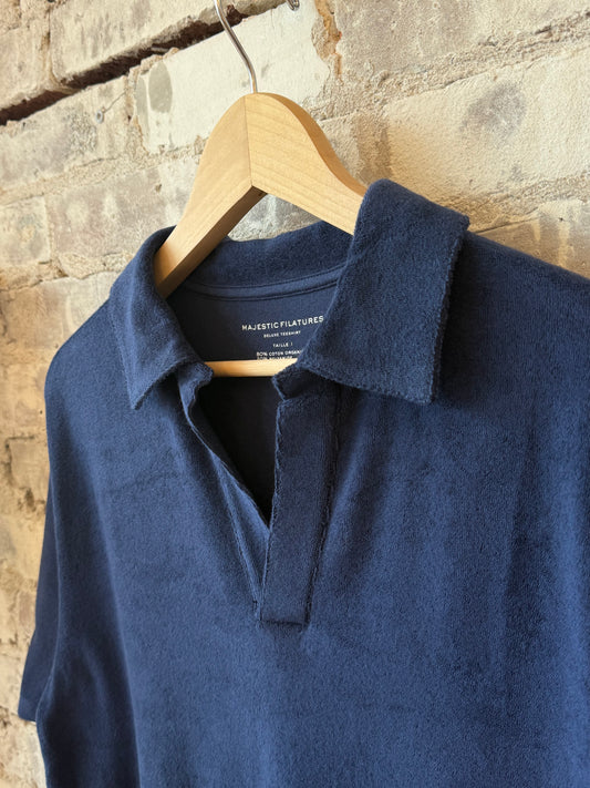 Organic Cotton Terry Elbow Sleeve Polo Maxi Dress - Blue Moon - DUNE + SALT