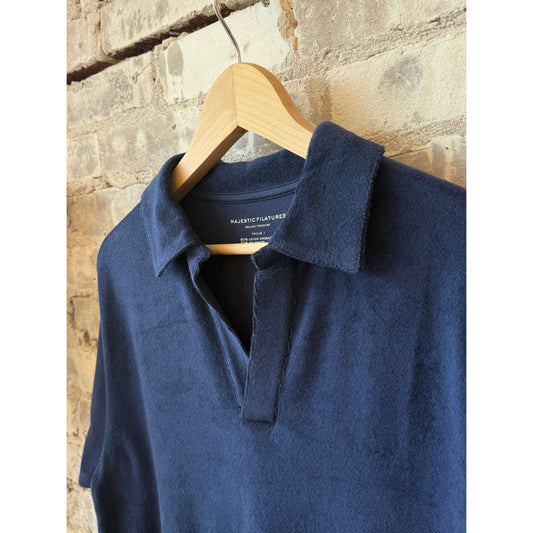 Organic Cotton Terry Elbow Sleeve Polo Maxi Dress - Blue Moon - DUNE + SALT