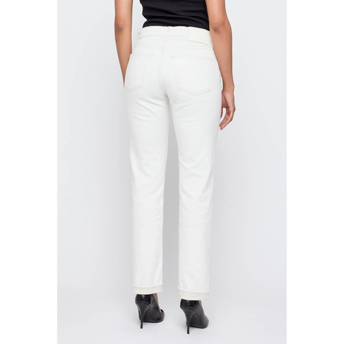Women's Moussy Keane Slim Straight Jean in white, showcasing the fitted style and clean design of the denim pants.
