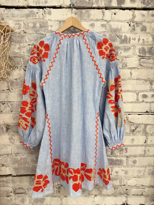 Pixel Rose Mini Dress - Light Blue Melange - DUNE + SALT