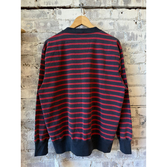 V::Room Cotton Heavy Boarder V-Cardigan - Navy/Red Dark Slate Gray