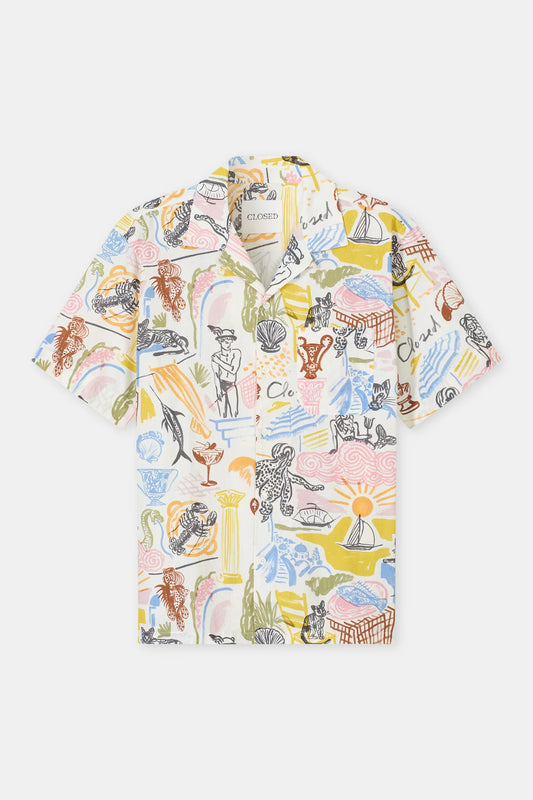 Closed Men's Resort Shirt with Graphic Print - Multi Colour Lavender
