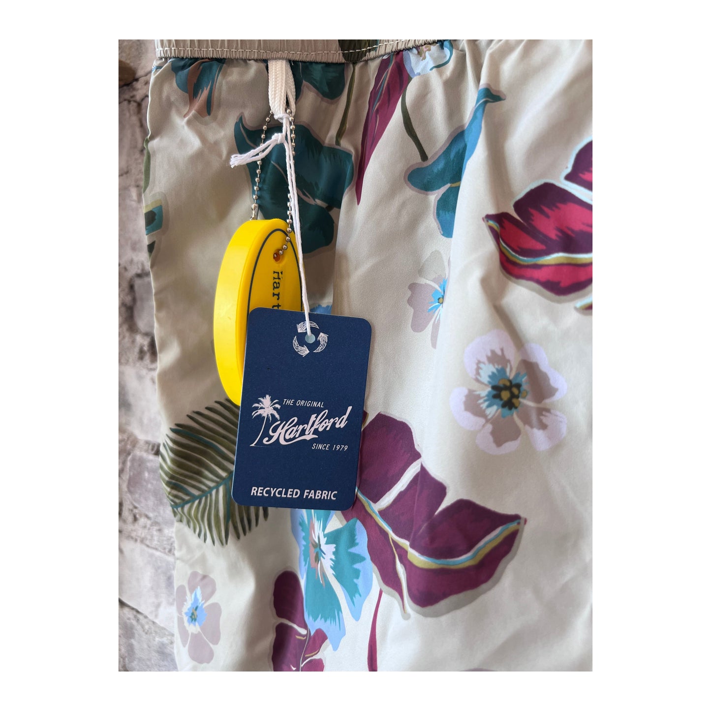 Hibiscus Printed Recycle Nylon Swim Trunks - Sand - DUNE + SALT